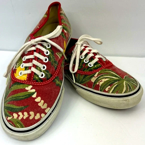 VANS VINTAGE DOREN TROPICAL SNEAKERS, RED W/HAWAIIAN FLOWERS,MENS 7.5, WOMENS 9 - Picture 3 of 10